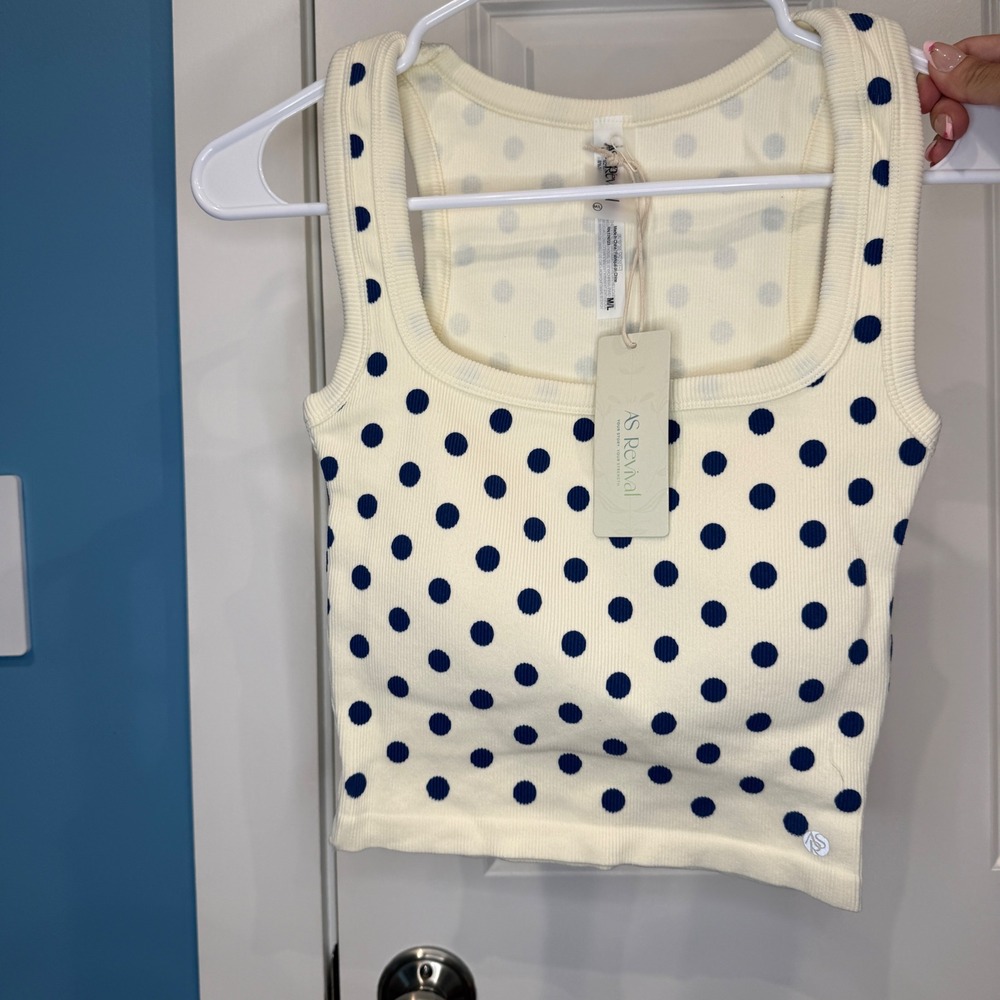 AS Revival Active Polka Dot Crop Tank Cream Navy Blue Size M/L - Picture 3 of 8